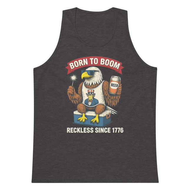 4th of July Born to Boom Mens Premium Tank Top - Patriotic Independence Day Shirt for Fireworks Fans