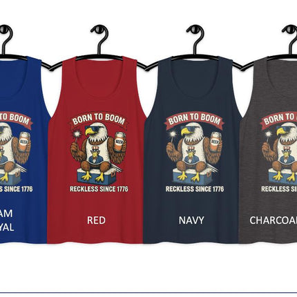 4th of July Born to Boom Mens Premium Tank Top - Patriotic Independence Day Shirt for Fireworks Fans