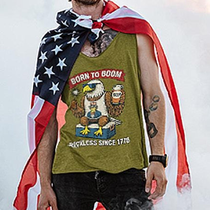 4th of July Born to Boom Mens Premium Tank Top - Patriotic Independence Day Shirt for Fireworks Fans